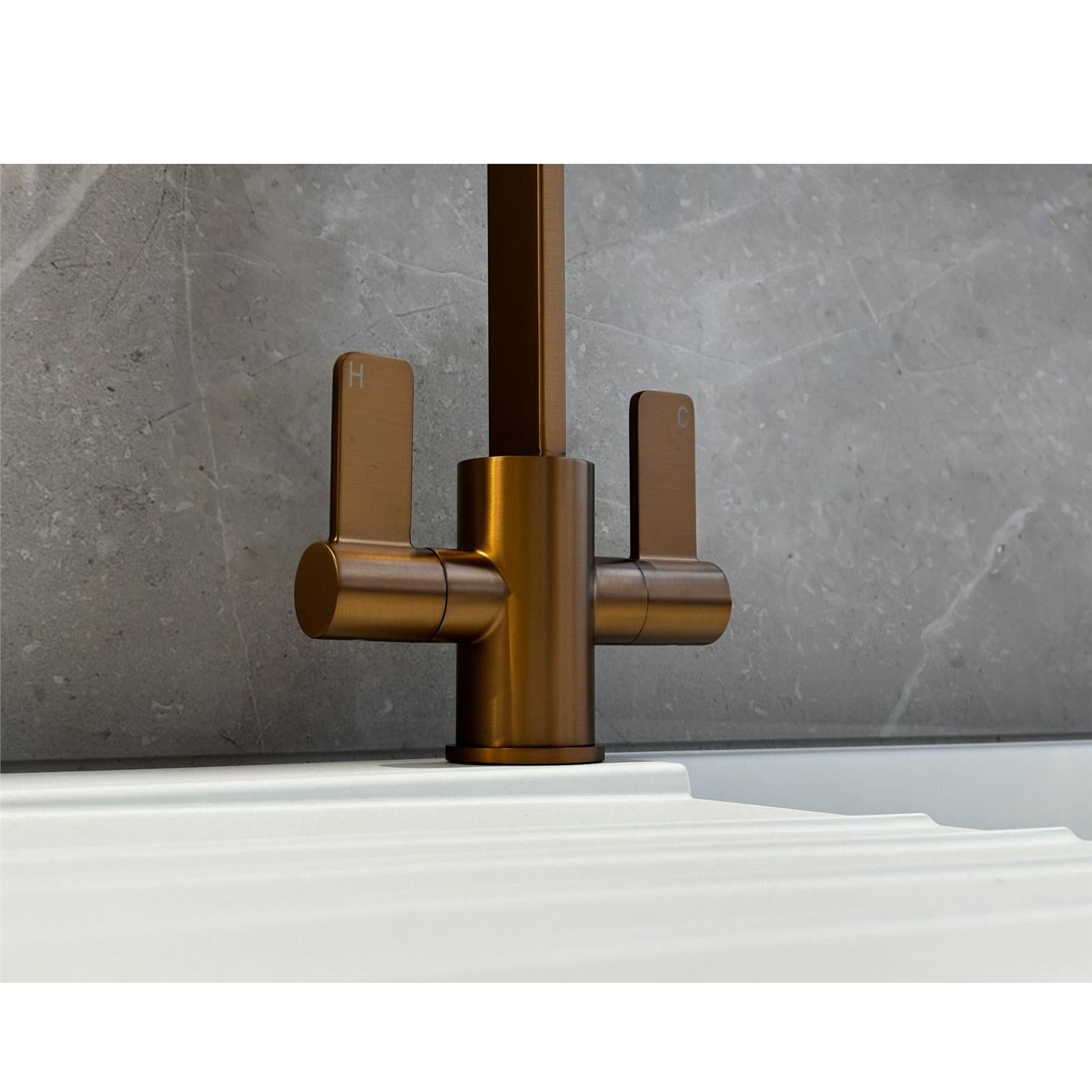 Liquida EB401CP Monobloc Flat Style Modern Dual Lever Copper Kitchen Mixer Tap